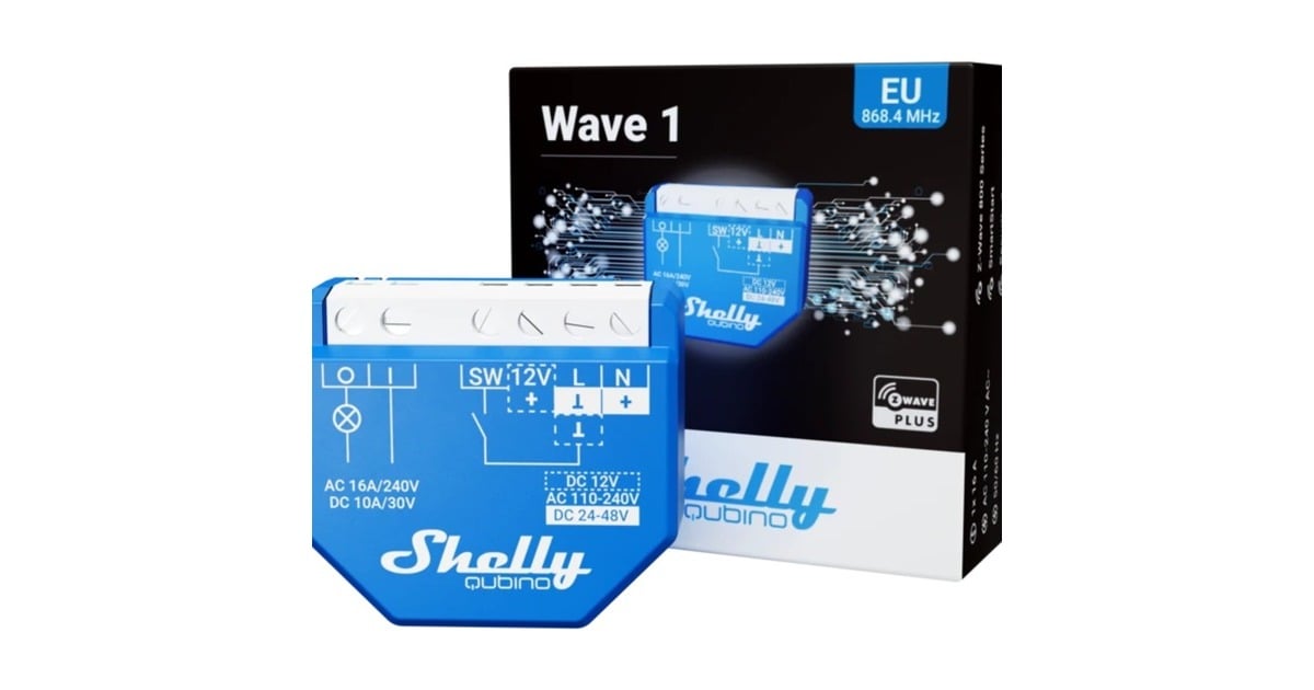 Shelly Qubino Wave 1 Relais Blauw 1 Kanaals Z Wave