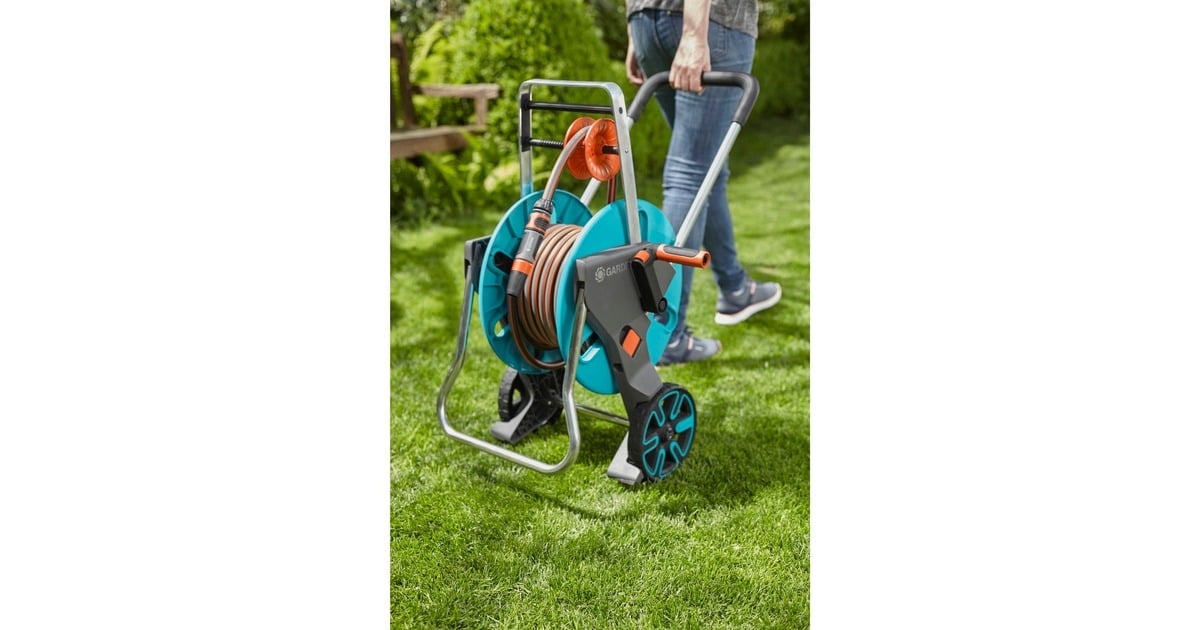 Gardena Slangenwagen Aquaroll M Easy Set Turquoise Grijs