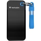 Verbatim Pocket 2 TB externe SSD Zwart/blauw, USB-C 3.2 Gen 2 (10 Gbit/s), Incl. met sleutelhanger en kabelbevestiging