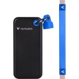 Verbatim Pocket 2 TB externe SSD Zwart/blauw, USB-C 3.2 Gen 2 (10 Gbit/s), Incl. met sleutelhanger en kabelbevestiging