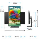 BenQ PD3205U 32" 4K UHD monitor Donkergrijs, HDMI, DisplayPort, 3x USB-A 3.2 (5 Gbit/s), 2x USB-B, USB-C 3.2 (5 Gbit/s)