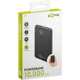 goobay Powerbank Compact 10.000 mAh Zwart, 10 Ah, 1x USB-A, 1x USB-C, Power Delivery, Quick Charge