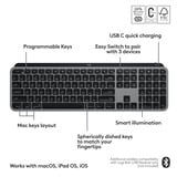 Logitech MX Keys S for Mac, toetsenbord Grijs/zwart, US-International, Bluetooth Low Energy