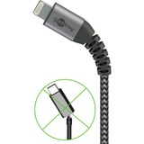 goobay Lightning naar USB-A textielkabel met metalen aansluitingen Grijs/zilver, 1 meter