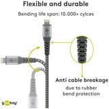 goobay Lightning naar USB-A textielkabel met metalen aansluitingen Grijs/zilver, 1 meter