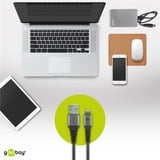 goobay Lightning naar USB-A textielkabel met metalen aansluitingen Grijs/zilver, 1 meter