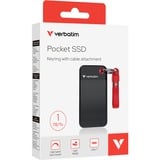 Verbatim Pocket 1 TB externe SSD Zwart/rood, USB-C 3.2 Gen 2 (10 Gbit/s), Incl. met sleutelhanger en kabelbevestiging