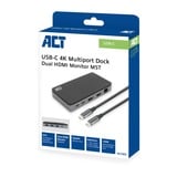 ACT Connectivity USB-C 4K MST dockingstation Zwart/grijs