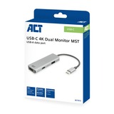 ACT Connectivity USB-C 4K multiport adapter voor 2 HDMI schermen, USB-A datapoort Aluminium