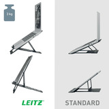 Leitz Ergo Aluminium Ultraplatte Verstelbare Laptopstandaard Donkergrijs