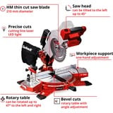 Einhell Accu Kap & verstekzaag TE-MS 18/210 Li-Solo afkort- en verstekzaag Rood/zwart, Accu en oplader niet inbegrepen