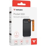 Verbatim Pocket 1 TB externe SSD Zwart/oranje, USB-C 3.2 Gen 2 (10 Gbit/s), Incl. met sleutelhanger en kabelbevestiging