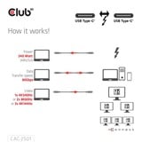 Club 3D Thunderbolt 5 Gecertificeerde 8K240Hz kabel Zwart, Data 80/120 Gbps, EPR 240 Watt,1 meter