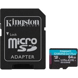 Kingston Canvas Go! Plus microSDXC 64 GB geheugenkaart Zwart, Incl. adapter, Class 10, UHS-I U3, V30, A2