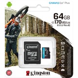 Kingston Canvas Go! Plus microSDXC 64 GB geheugenkaart Zwart, Incl. adapter, Class 10, UHS-I U3, V30, A2