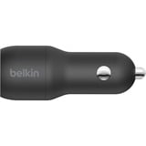 Belkin BoostCharge 2-poorts USB-A-autolader + USB-A/USB-C-kabel Zwart, 24 W