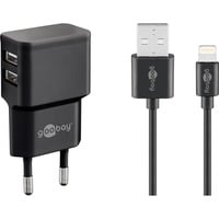 goobay Dual Apple Lightning Charger Set (12 W) Zwart, 1 meter