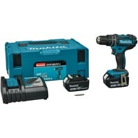 Makita 18 V Klopboor-/schroefmachine DHP482RFJ klopboorschroevendraaier Blauw/zwart, In Mbox, 3,0 Ah accu (2 stuks), lader