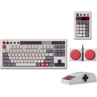 8BitDo NES Bundel, desktopset Grijs/donkerrood, US lay-out, Kailh Box White, TKL, PBT keycaps, Bluetooth Low Energy, Wireless 2.4G, USB