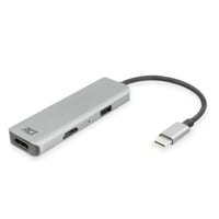 ACT Connectivity USB-C 4K multiport adapter voor 2 HDMI schermen, USB-A datapoort Aluminium