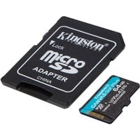 Kingston Canvas Go! Plus microSDXC 64 GB geheugenkaart Zwart, Incl. adapter, Class 10, UHS-I U3, V30, A2