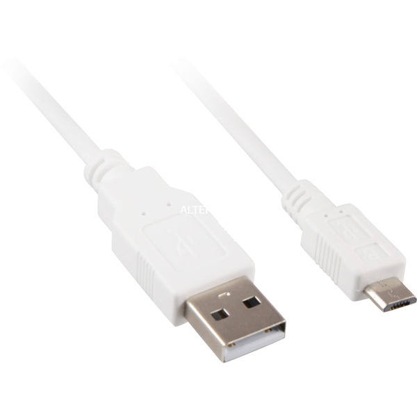Figuur kasteel Riet Sharkoon USB 2.0 Kabel, USB-A > Micro USB-B Wit, 2 meter